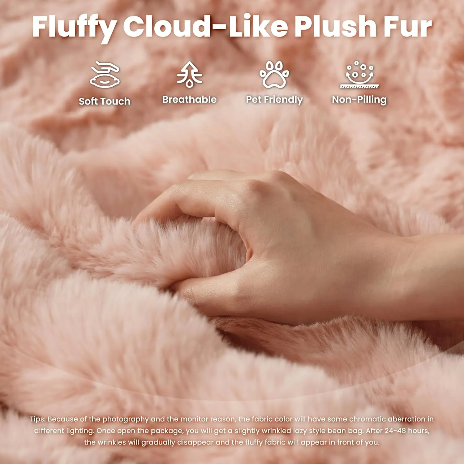 ovios Bean Bag Chair for Adult, Oversized Giant Beanbag with Plush Faux Fur, Comfy Large Big Lounger Floor Lazy Chair for Indoor Fireside Living Room Bedroom Dorm, Pink