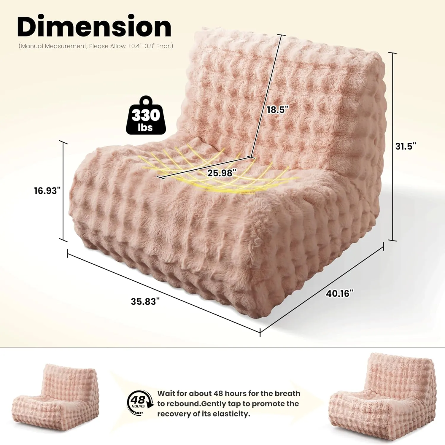 ovios Bean Bag Chair for Adult, Oversized Giant Beanbag with Plush Faux Fur, Comfy Large Big Lounger Floor Lazy Chair for Indoor Fireside Living Room Bedroom Dorm, Pink