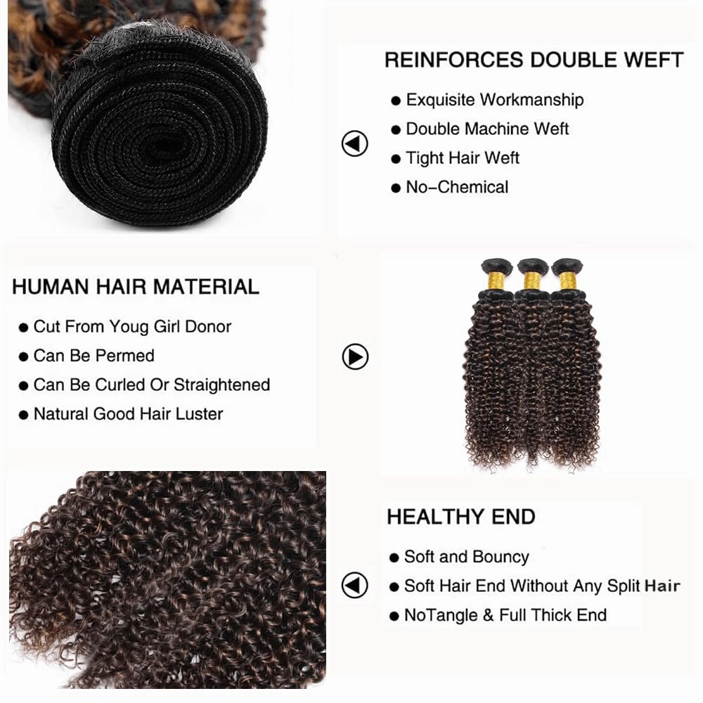 P1B30 Bundles Highlight Curly Wave Human Hair Bundles Two Tone Black Mixed With Color 30 Bundles 3 Bundles 8 8 8 Inch Ombre Brown Kinky Curly Bundles
