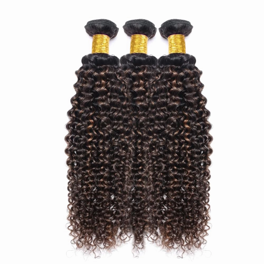 P1B30 Bundles Highlight Curly Wave Human Hair Bundles Two Tone Black Mixed With Color 30 Bundles 3 Bundles 8 8 8 Inch Ombre Brown Kinky Curly Bundles