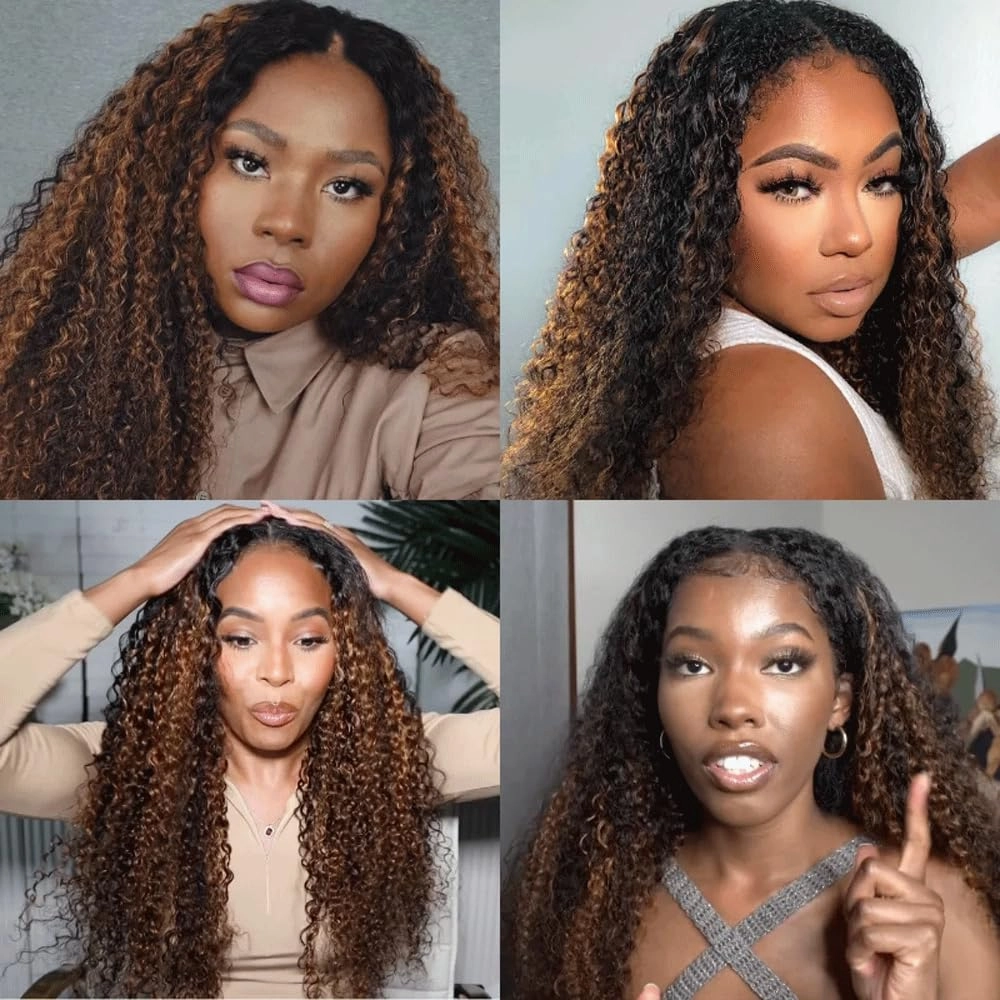 P1B30 Bundles Highlight Curly Wave Human Hair Bundles Two Tone Black Mixed With Color 30 Bundles 3 Bundles 8 8 8 Inch Ombre Brown Kinky Curly Bundles