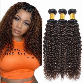P1B30 Bundles Highlight Curly Wave Human Hair Bundles Two Tone Black Mixed With Color 30 Bundles 3 Bundles 8 8 8 Inch Ombre Brown Kinky Curly Bundles