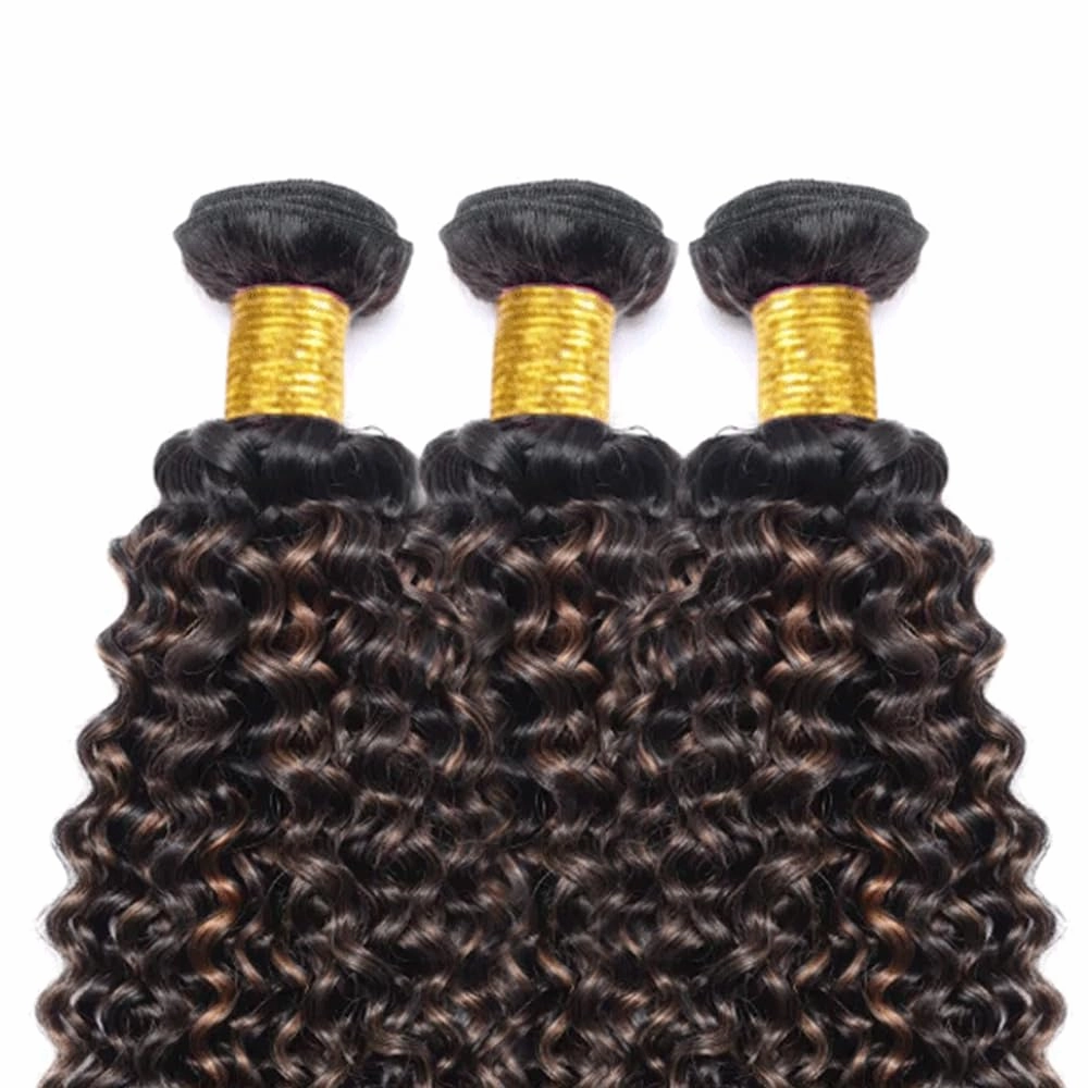 P1B30 Bundles Highlight Curly Wave Human Hair Bundles Two Tone Black Mixed With Color 30 Bundles 3 Bundles 8 8 8 Inch Ombre Brown Kinky Curly Bundles