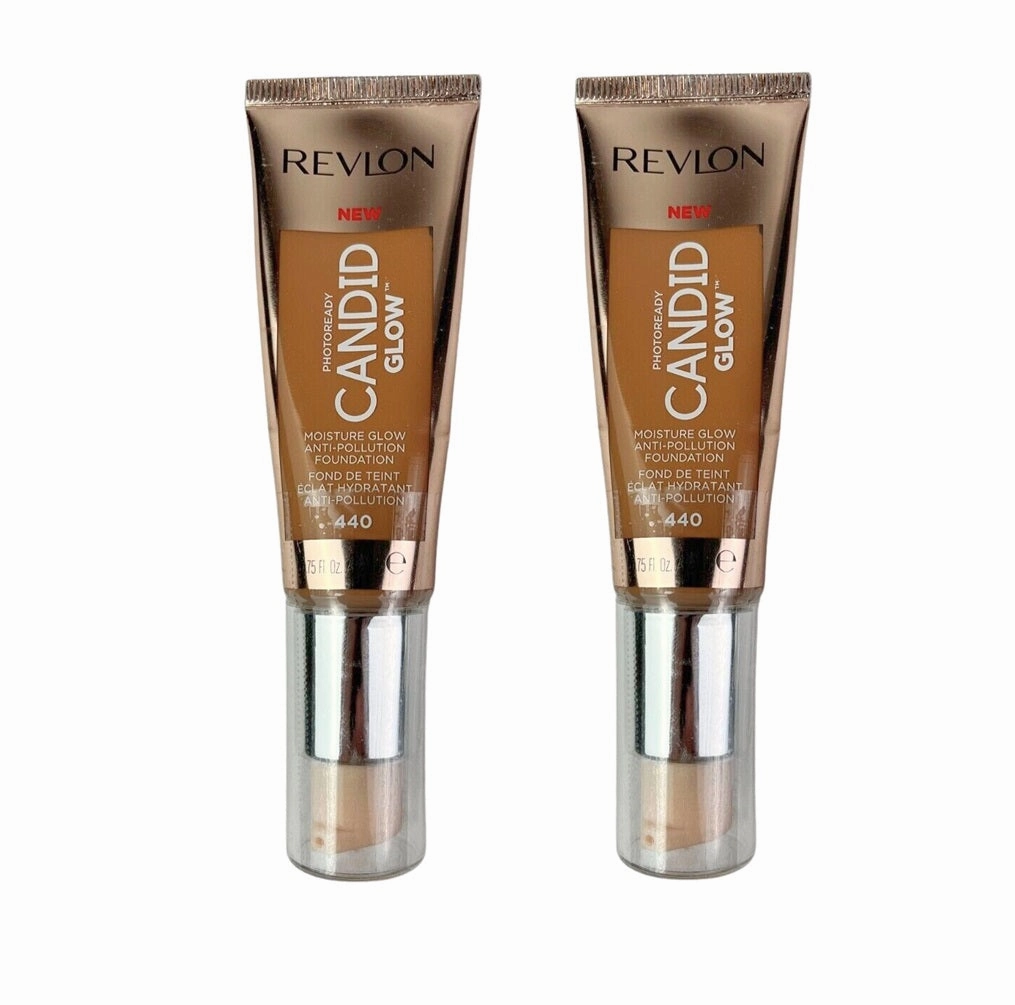 Pack of 2 Revlon Photoready Candid Glow Moisture Glow Anti-Pollution Foundation, Caramel 440