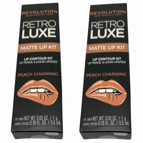 Pack of 2 Revolution Retro Luxe Matte Lip Kit, Peach Charming
