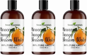 Pack of 3 Organic Moroccan Orange Blossom (Neroli) Water | 4oz Imported from Morocco | Food Grade | Packed with Natural Antioxidants | Perfect for Hydrating and Rejuvenating Your Face and Neck