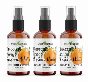 PACK OF 3 Premium Organic Moroccan Orange Blossom (Neroli) Water - 4oz Sprayer Imported From Morocco - 100% Pure (Food Grade) Rich in Vitamin A & C. Perfect for Hydrating & Rejuvenating Your Skin