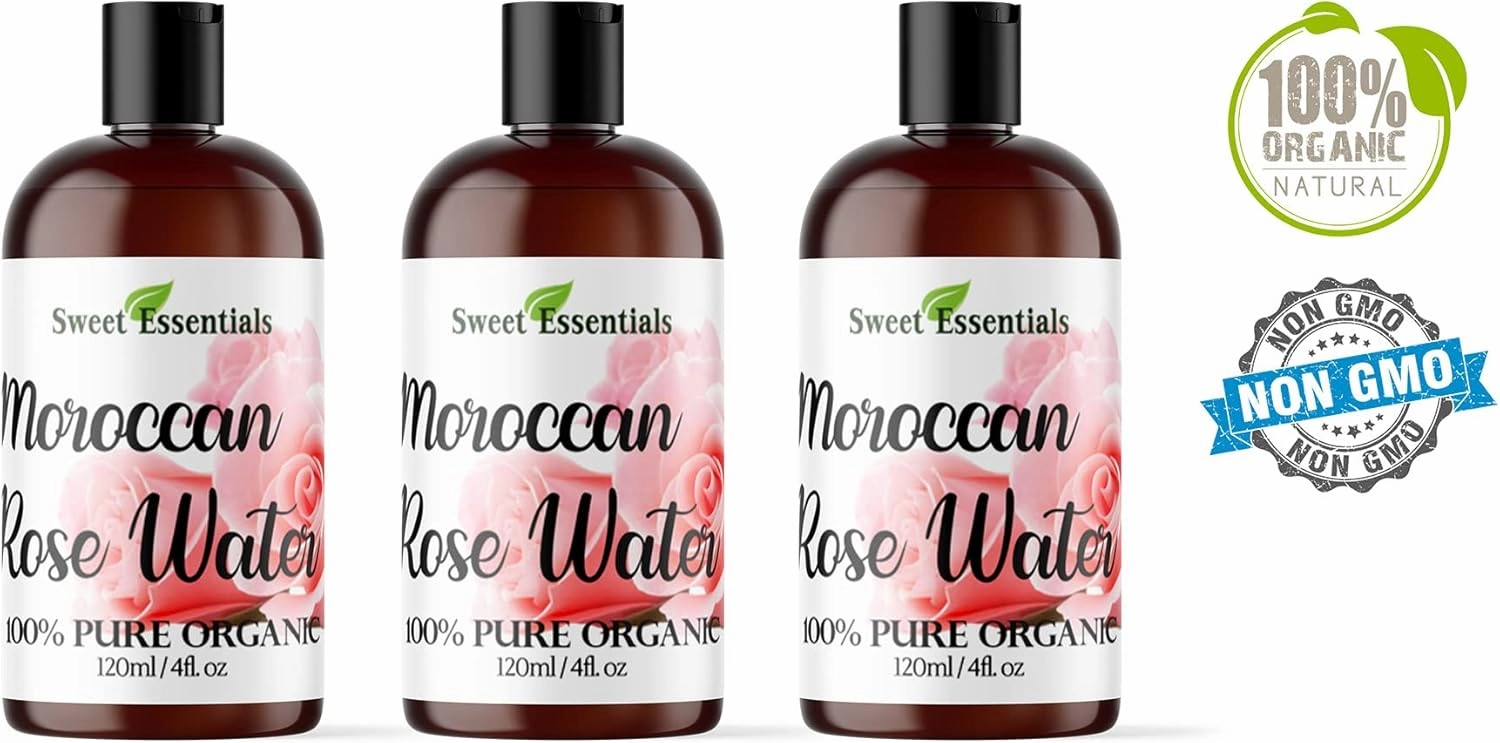 PACK of 3 Premium Organic Moroccan Rose Water - 4oz - Imported From Morocco - 100% Pure (Food Grade) No Oils or Alcohol - Rich in Vitamin A & C Perfect for Hydrating & Rejuvenating Your Face & Neck