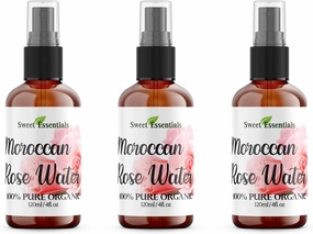 Pack of 3 Premium Organic Moroccan Rose Water - 4oz W/Sprayer - Imported From Morocco - 100% Pure (Food Grade) No Oils or Alcohol - Rich in Vitamin A & C Perfect for Hydrating & Rejuvenating Your Skin