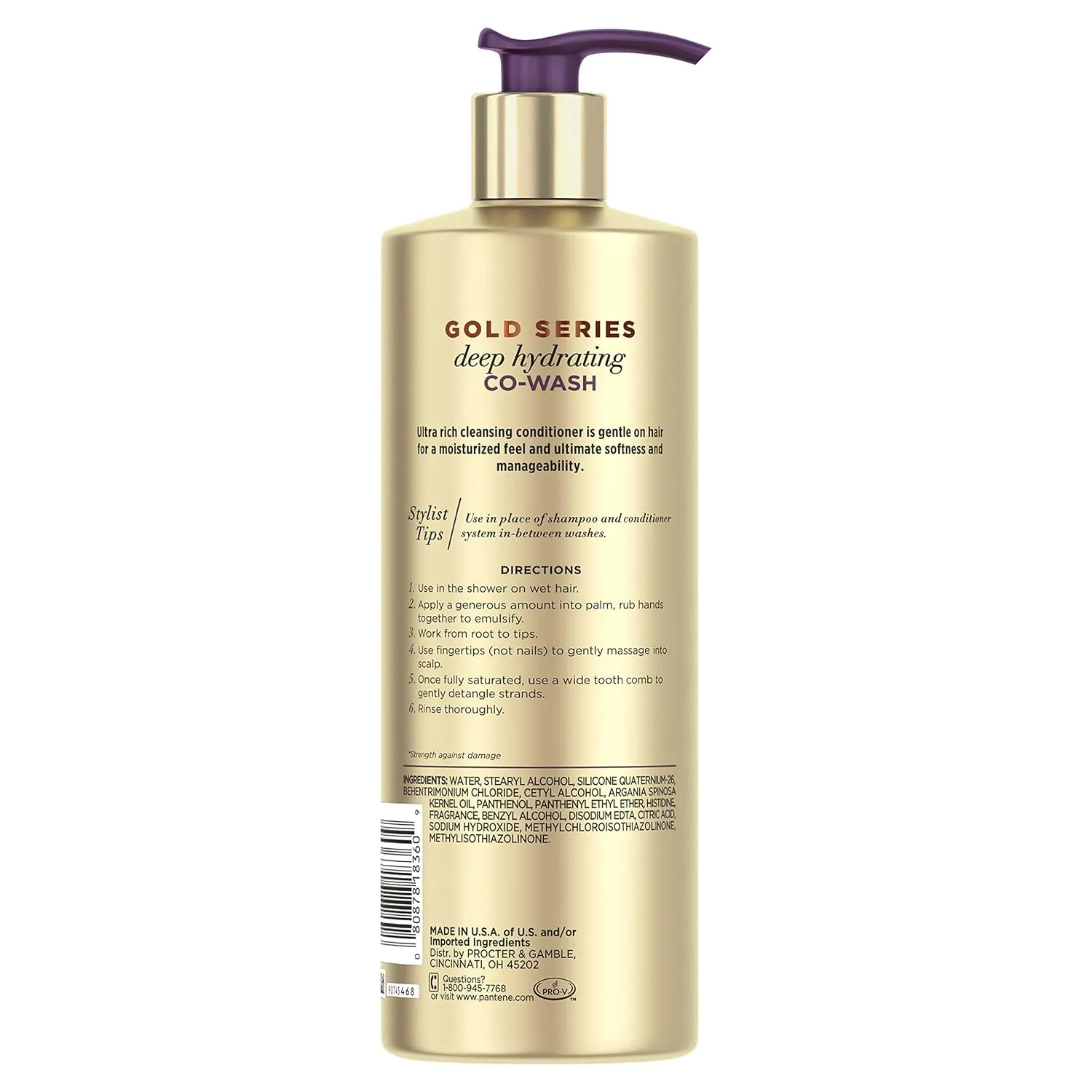 Pantene Gold Series from Sulfate Free Deep Hydrating with Argan Oil for Curly Coily Hair, Co-Wash, 15.2 Fl Oz (Packaging May Vary)