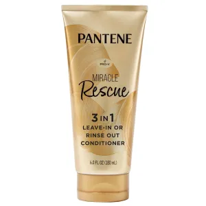 Pantene Miracle Rescue 3 in 1 Leave In Conditioner, Rinse off Conditioner, Heat Protectant for Hair, Detangler, Anti Frizz, Moisturizing, For All Hair Types, Safe for Color Treated Hair, 6.0 fl oz