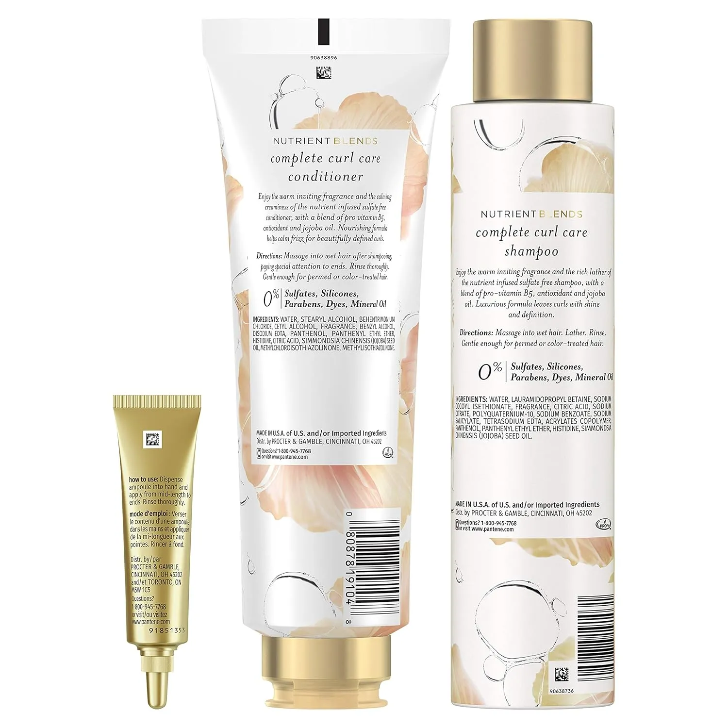 Pantene Sulfate Free Shampoo and Conditioner Plus Hair Mask Rescue Shot Treatment, with Jojoba Oil for Curly Hair, Nutrient Blends Complete Curl Care