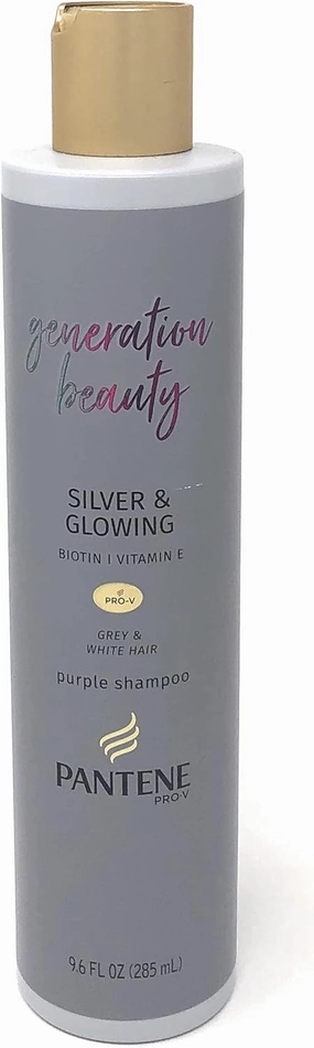 Pantene Pro-V Generation Beauty Silver & Glowing Purple Silicone Free Shampoo with Biotin for Grey and White Hair, 9.6 OZ