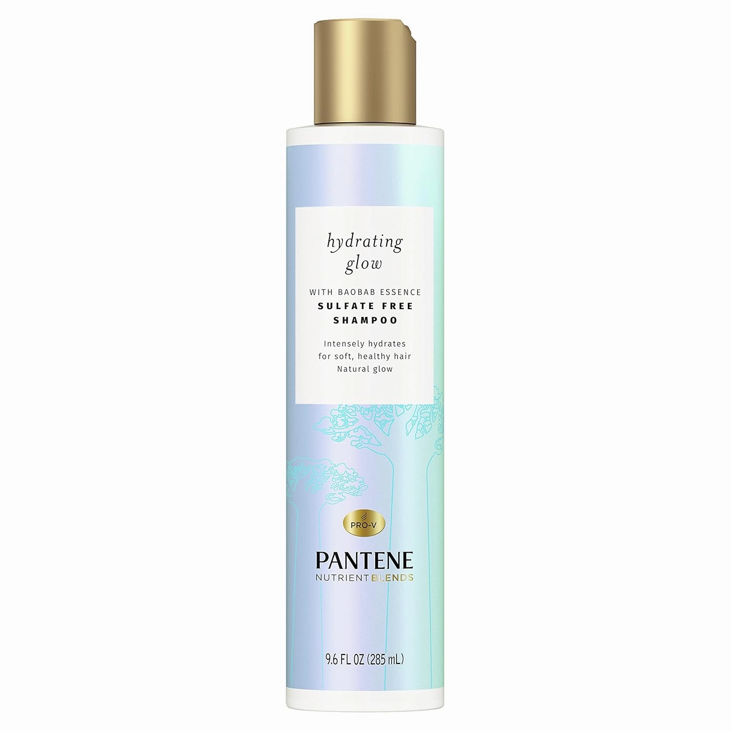 Pantene Sulfate & Silicone Free Shampoo with Baobab Essence, Hydrating Glow Nutrient Blends, 9.6 Fl Oz, Pack of 4