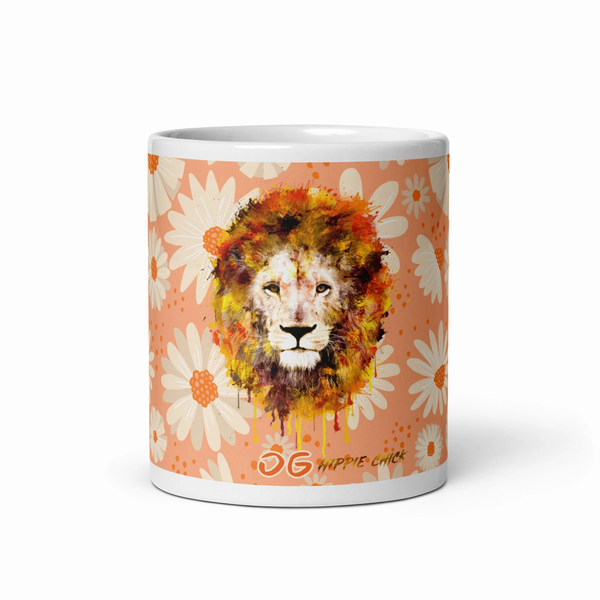 Peach Daisies White Glossy Mug - OG Hippie Chick