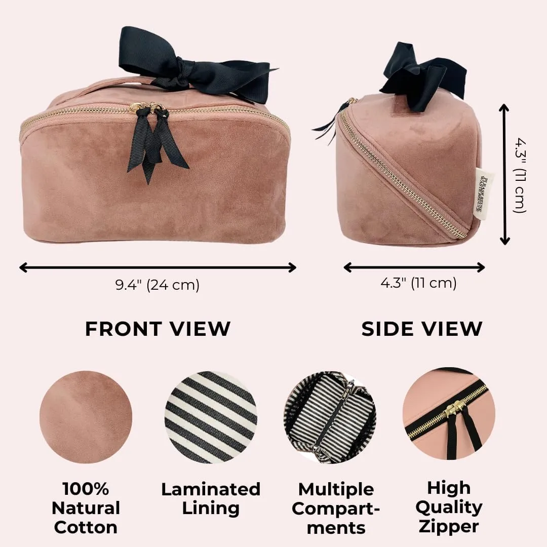 Personalized Makeup Bag for Women | Cosmetic Bag Organizer for Girls with Monogramming | Makeup Pouch for Traveling | Toiletry Bags for Women | Make Up Travel Pouches | Pink Velvet