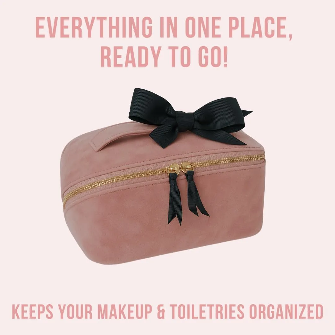 Personalized Makeup Bag for Women | Cosmetic Bag Organizer for Girls with Monogramming | Makeup Pouch for Traveling | Toiletry Bags for Women | Make Up Travel Pouches | Pink Velvet