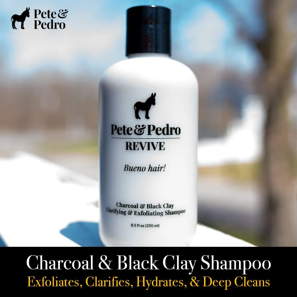 Pete & Pedro REVIVE Shampoo - Exfoliating, Deep-Cleaning, Black Clay & Charcoal, Hair & Scalp Detox Shampoo For Men & Women| As Seen on Shark Tank, 8.5 oz.