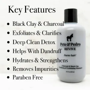 Pete & Pedro REVIVE Shampoo - Exfoliating, Deep-Cleaning, Black Clay & Charcoal, Hair & Scalp Detox Shampoo For Men & Women| As Seen on Shark Tank, 8.5 oz.
