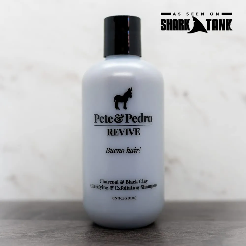 Pete & Pedro REVIVE Shampoo - Exfoliating, Deep-Cleaning, Black Clay & Charcoal, Hair & Scalp Detox Shampoo For Men & Women| As Seen on Shark Tank, 8.5 oz.