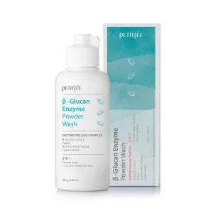 Petitfee B-Glucan Enzyme Wash, Facial Cleanser, Cleansing Powder with Papaya Extract Papain, Rice Ferment Extract for Gentle, Daily Exfoliation, Powder Soap, Cleansing Mask (80g)