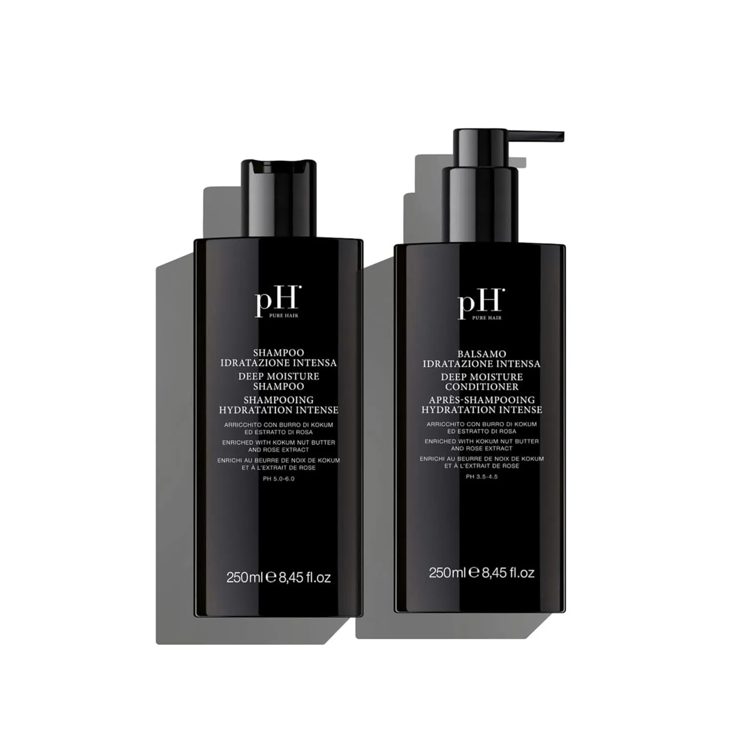 pH PURE HAIR Deep Moisture Shampoo & Conditioner Set - Moisturizing Formula For Dry Damaged Hair - Enriched with Kokum Nut Butter and Rose Extract - 8.45 Oz (Pack of 2)