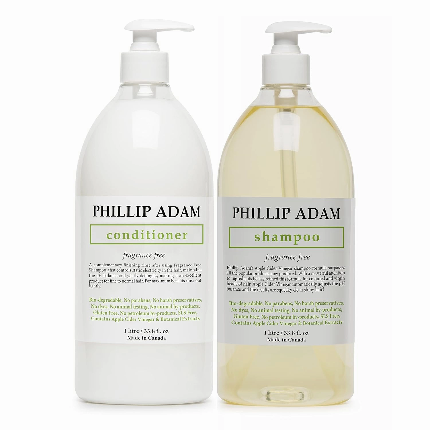 Phillip Adam Fragrance Free Shampoo and Conditioner Set - Sulfate Free & pH Balancing - 33.8 Ounce Each