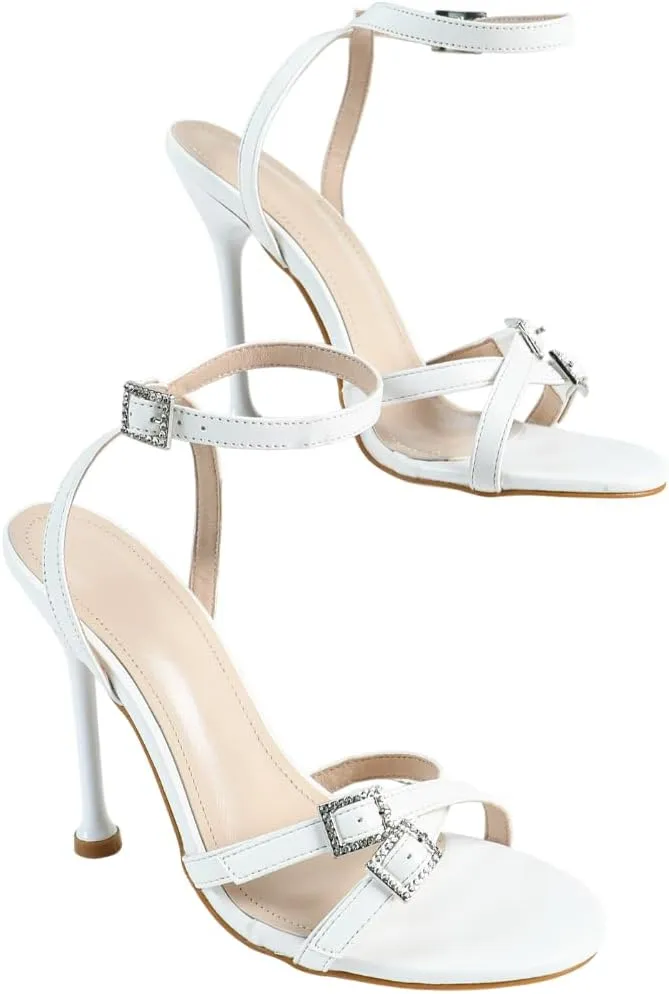 Pink High Heel Sandals for Women, Women's Satin Rhinestone Flower Heels with Ankle Strap, Elegant Dressy Shoes for Weddings, Parties & Evening Events (US 6-10.5)
