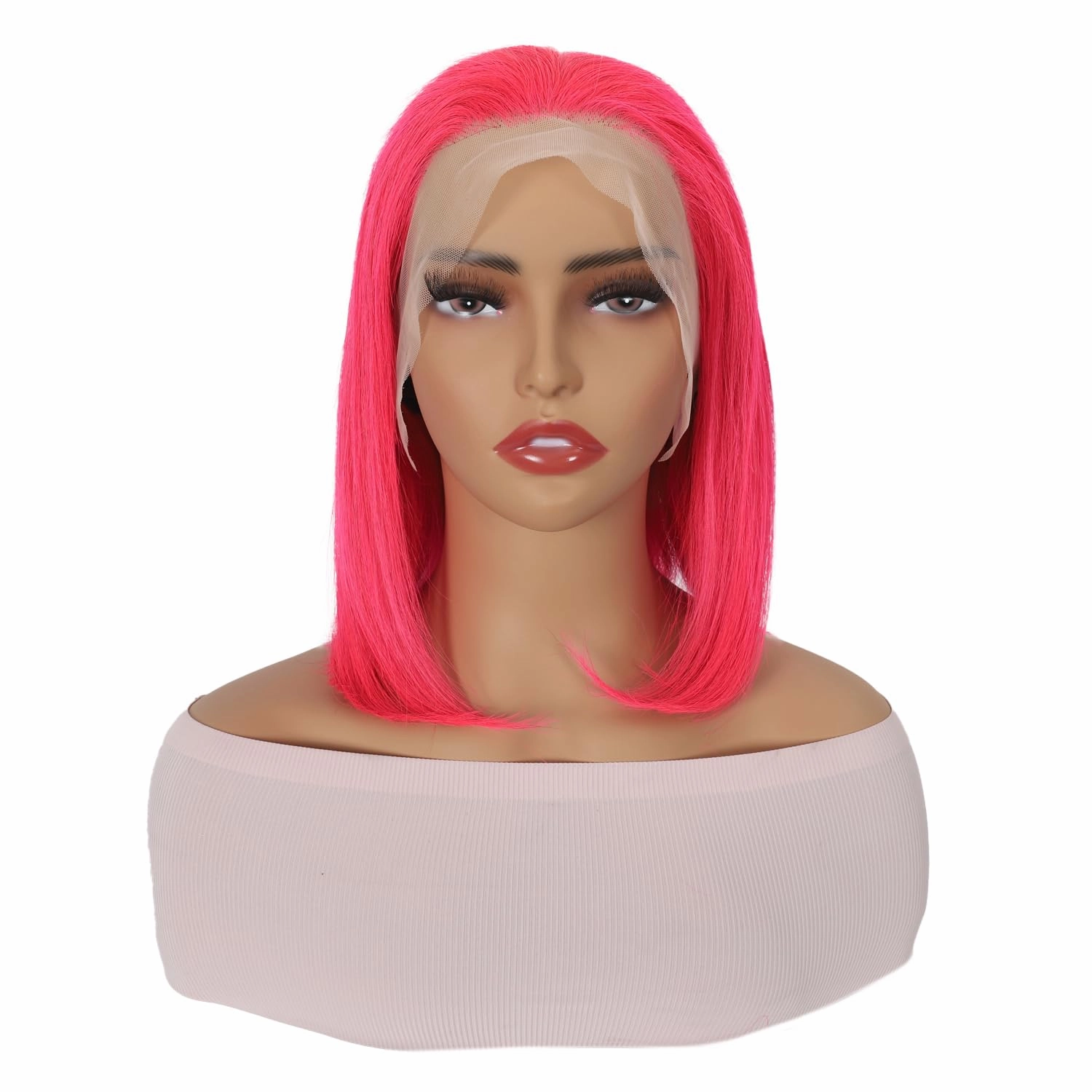 Pink Color Lace Front Short Bob Wigs Pre Plucked Brazilian Straight Human Hair Wigs Hot Pink 13x4 Transparent Lace Frontal Human Hair Wigs Blunt Cut Style For Black Women (Hot pink, 10 inch)
