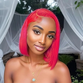 Pink Color Lace Front Short Bob Wigs Pre Plucked Brazilian Straight Human Hair Wigs Hot Pink 13x4 Transparent Lace Frontal Human Hair Wigs Blunt Cut Style For Black Women (Hot pink, 10 inch)