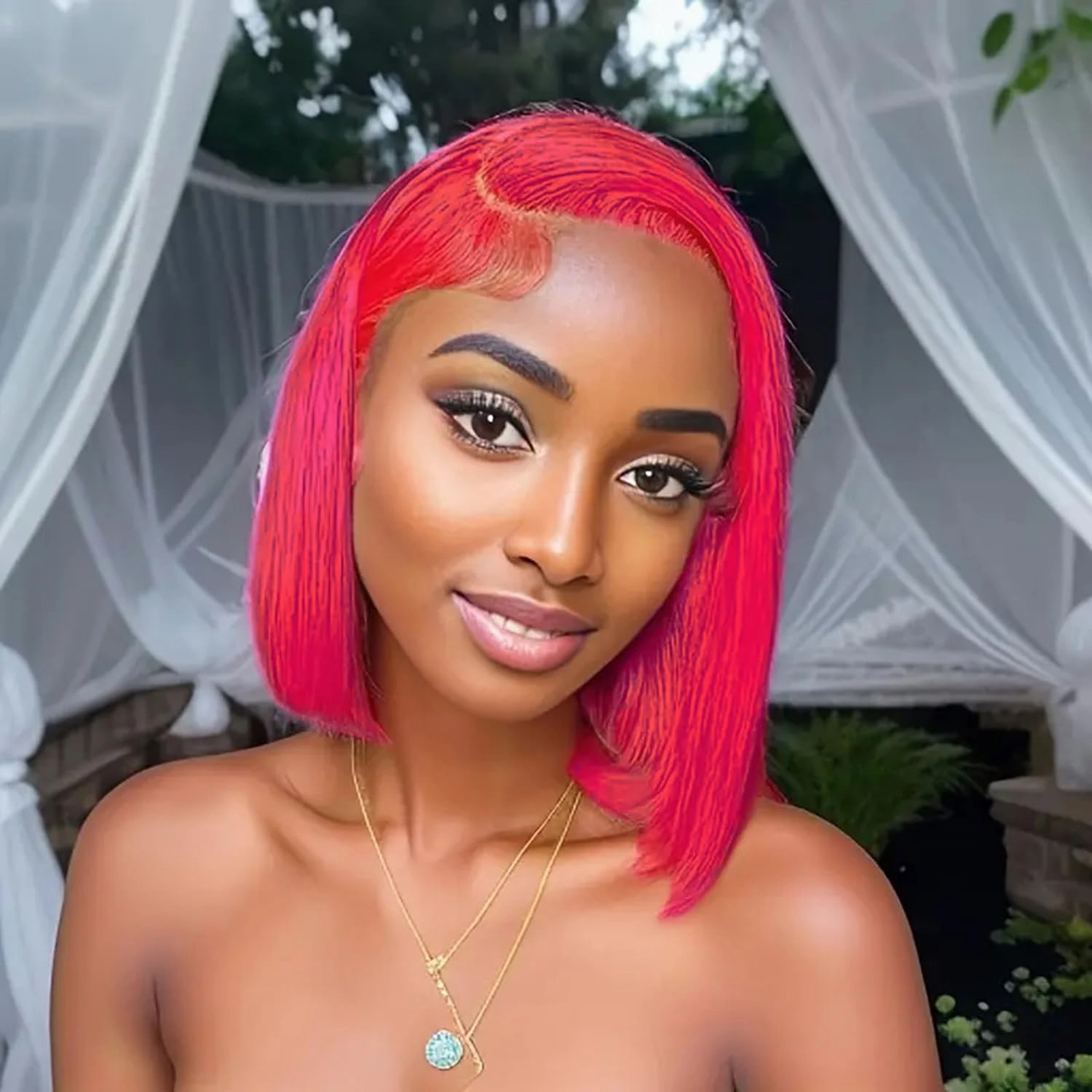 Pink Color Lace Front Short Bob Wigs Pre Plucked Brazilian Straight Human Hair Wigs Hot Pink 13x4 Transparent Lace Frontal Human Hair Wigs Blunt Cut Style For Black Women (Hot pink, 10 inch)