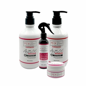 Pink Noire 4-Pack | Shampoo 10.5 fl oz, Conditioner 10.5 fl oz, Leave In Conditioner 7 fl oz, Edge Control 3.5 fl oz | Hydrating | Frizz Control | Sleek Finish | Tamed Edges