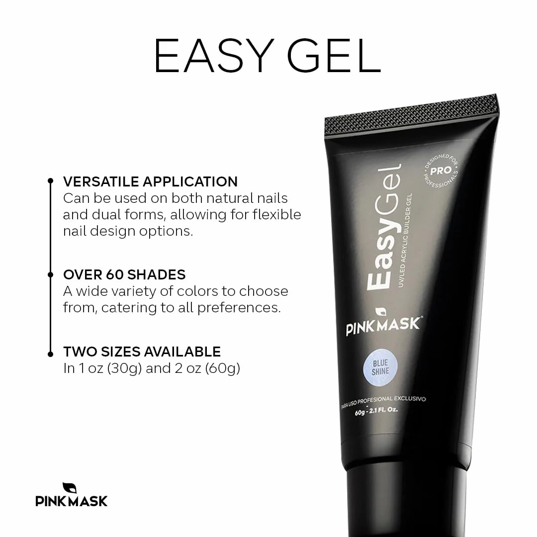 PINKMASK Easy Gel 2oz 60g-Soft Pink, Professional Builder Enhancement Gel-Quick Nail Extension for Beginner DIY, Nail Strengthener-Long Lasting-Salon Quality-Thickening Solution