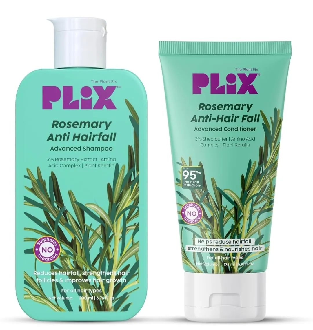 P'LIX - THE PLANT FIX Rosemary Anti Hairfall Regime| Advanced Shampoo(200 ml) & Conditioner(175 ml) | Reduces Hair Fall & Strengthens Hair | Rosemary Extract, Ceramides & Plant Keratin |