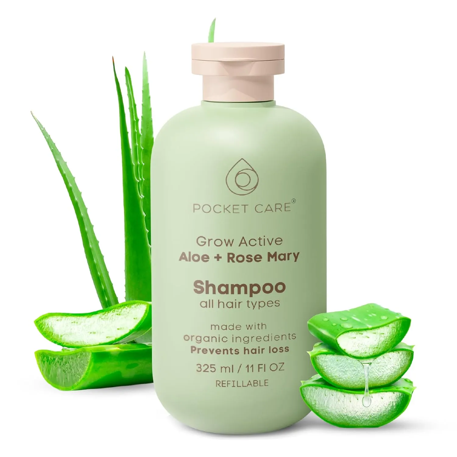 POCKET CARE PocketCare Organic Shampoo, Artisanal Aloe Pulp in High Concentration, Rosemary and Natural Nutrients, Hair Regenerator, Hair Loss Prevention and Hydration 325ml