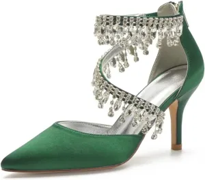 Pointed Toe Wedding Heels for Women Rhinestone Bridal Shoes Evening Dress Pumps High Heels