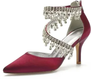 Pointed Toe Wedding Heels for Women Rhinestone Bridal Shoes Evening Dress Pumps High Heels
