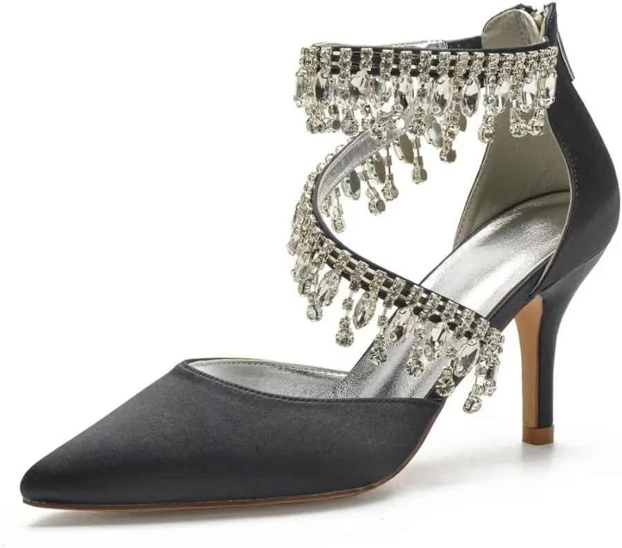 Pointed Toe Wedding Heels for Women Rhinestone Bridal Shoes Evening Dress Pumps High Heels