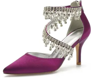 Pointed Toe Wedding Heels for Women Rhinestone Bridal Shoes Evening Dress Pumps High Heels