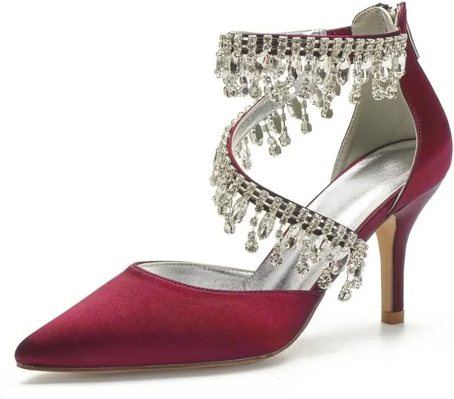 Pointed Toe Wedding Heels for Women Rhinestone Bridal Shoes Evening Dress Pumps High Heels