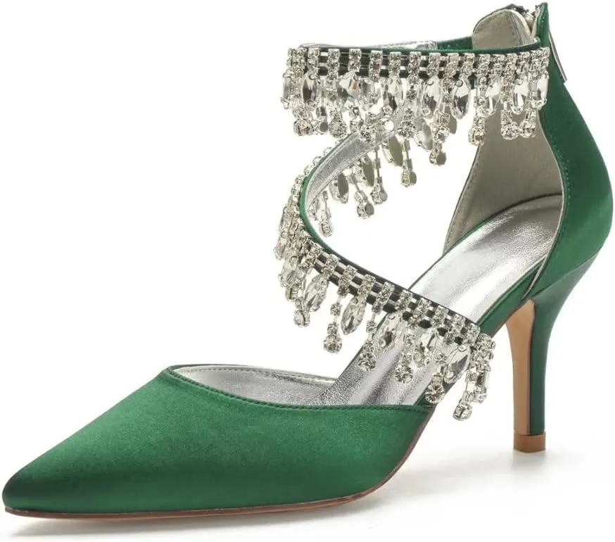 Pointed Toe Wedding Heels for Women Rhinestone Bridal Shoes Evening Dress Pumps High Heels