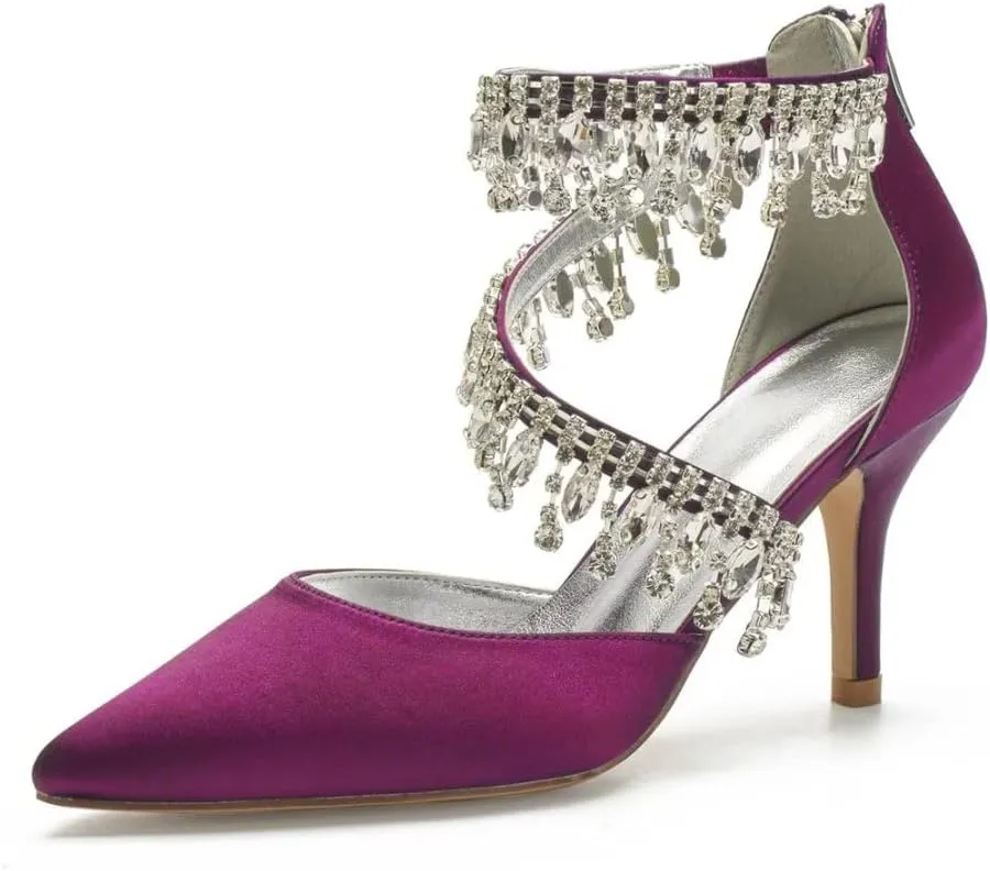 Pointed Toe Wedding Heels for Women Rhinestone Bridal Shoes Evening Dress Pumps High Heels