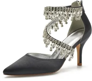Pointed Toe Wedding Heels for Women Rhinestone Bridal Shoes Evening Dress Pumps High Heels
