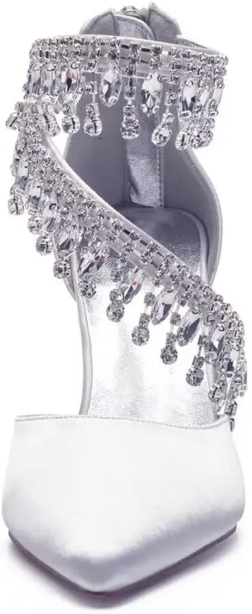 Pointed Toe Wedding Heels for Women Rhinestone Bridal Shoes Evening Dress Pumps High Heels