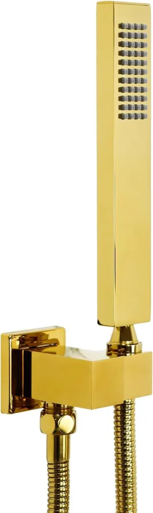 Polished Gold Hand Held Shower Head Combo Set Square Shower Wand Solid Brass Shower Head With Adjustable Holder Wall Mount Handheld Showerheads Set