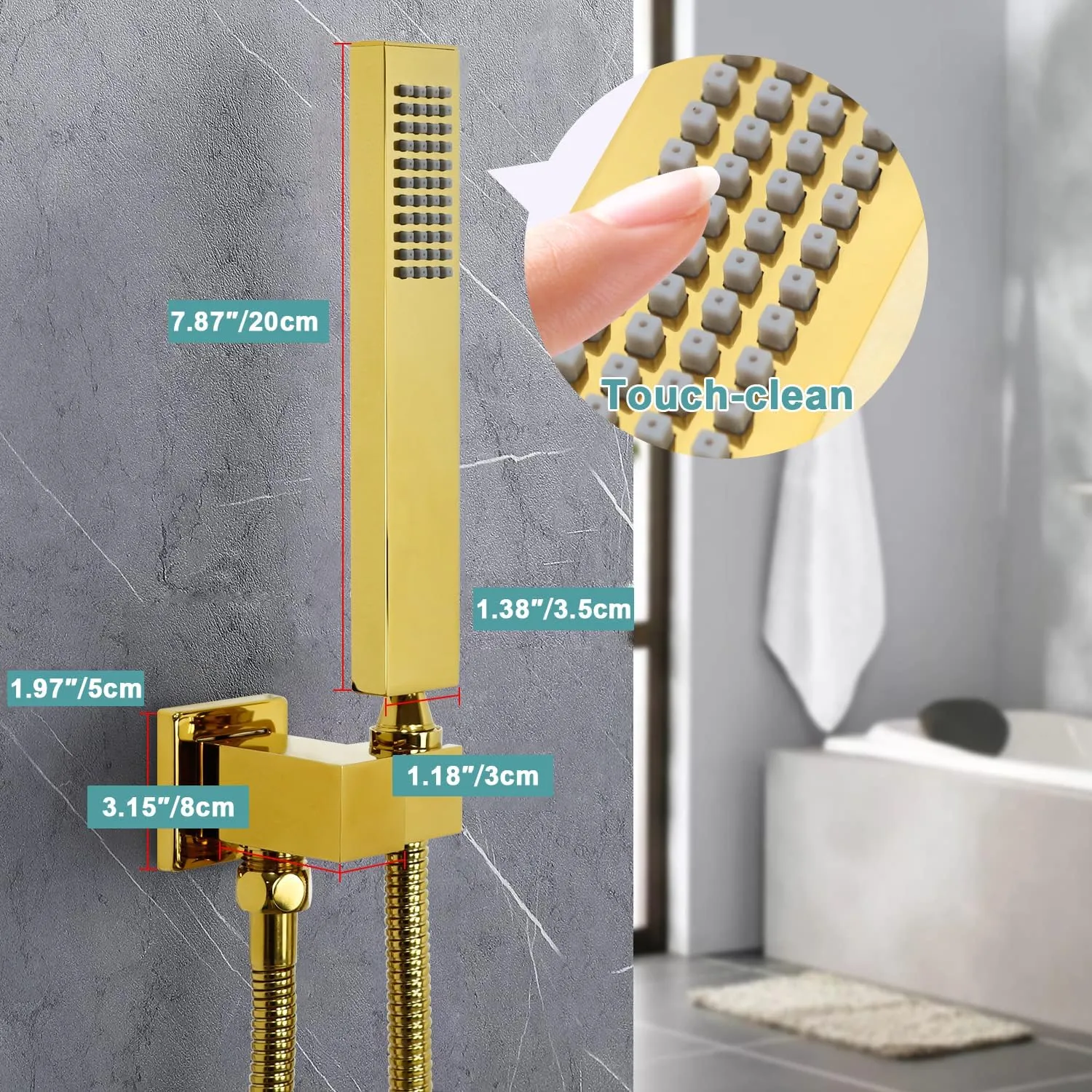 Polished Gold Hand Held Shower Head Combo Set Square Shower Wand Solid Brass Shower Head With Adjustable Holder Wall Mount Handheld Showerheads Set