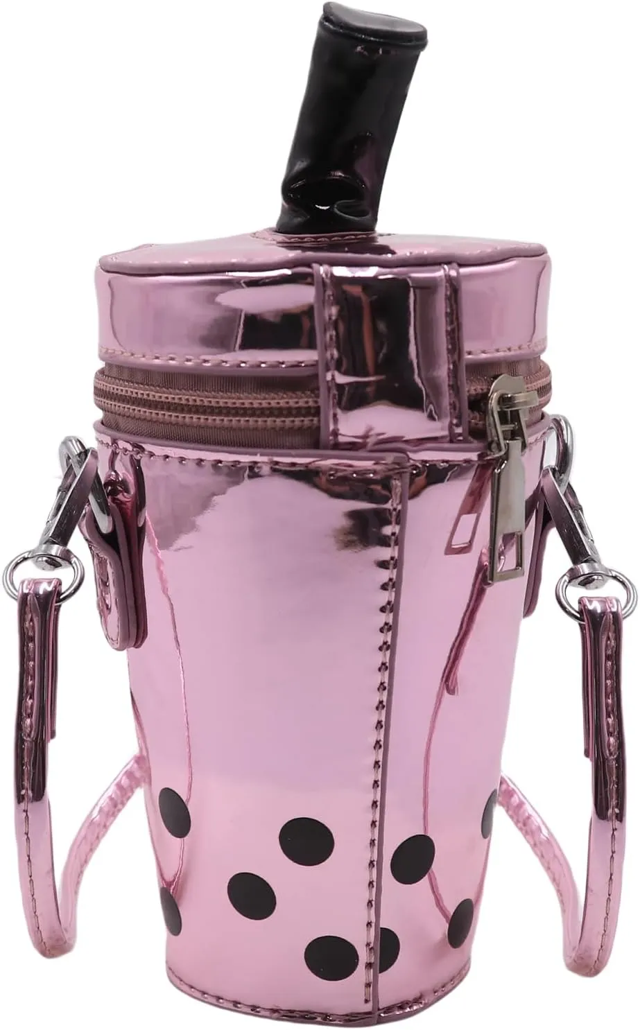 Polka Dot Milk Tea Cup Crossbody Bag for Women Girls Holographic Leather Shoulder Bag Fun Bucket Bag Cylinder Cup Purse