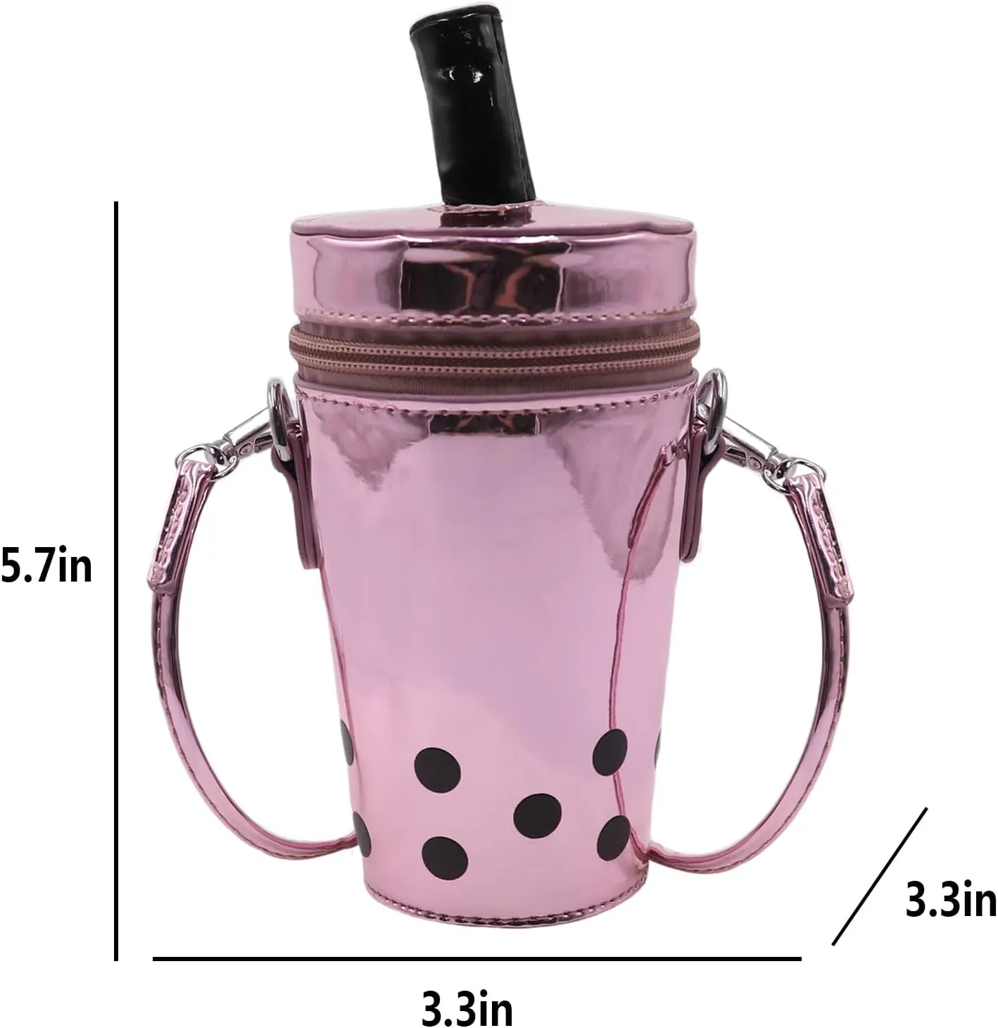 Polka Dot Milk Tea Cup Crossbody Bag for Women Girls Holographic Leather Shoulder Bag Fun Bucket Bag Cylinder Cup Purse