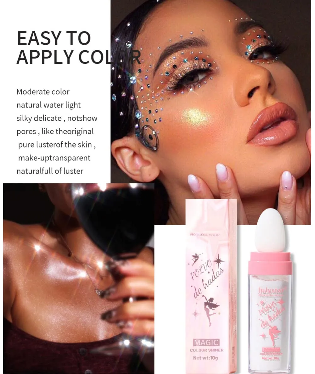 Polvo De Hadas Fairy Highlight Patting Powder Face Highlighter Stick Body Brightens Face Powder Blusher Eyes Lips Hair Shimmer Makeup (6 Colors Set)