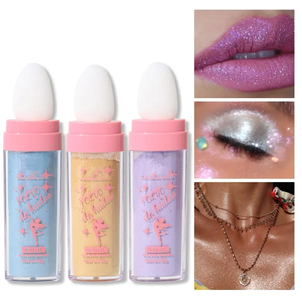 Polvo De Hadas Fairy Highlight Patting Powder Face Highlighter Stick Body Brightens Face Powder Blusher Eyes Lips Hair Shimmer Makeup (6 Colors Set)
